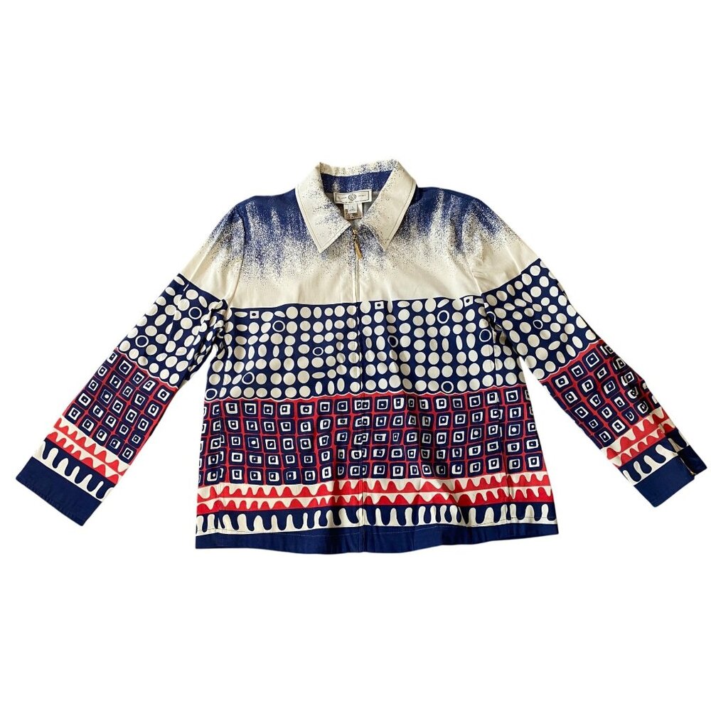 St. John Sport Marie Gray Lightweight Jacket Red White Blue Large